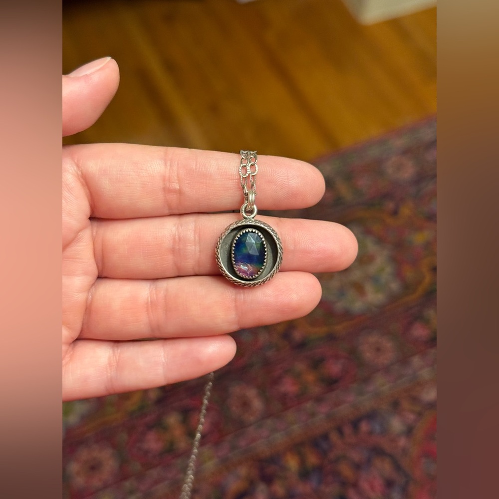 Rosecut Aurora Opal dragon eye 🐉👁️ silver pendant